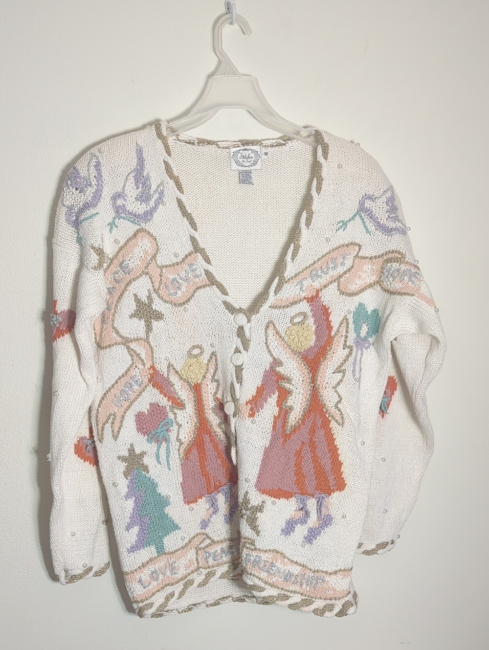 Vintage Womens Christmas Sweater Angels Holiday Festive Religious Christian 1X